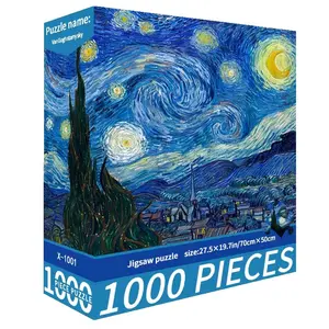 Van Gogh Starry Night Jigsaw Puzzle 1000pcs 19.7*27.5Inch Large Adult Puzzle Vibrant Colors Portable Premium Clarity Challenging Art Project Home Decor Gift Idea Creative Pastime Durable Pieces Artistic Gift Mother's Day gift