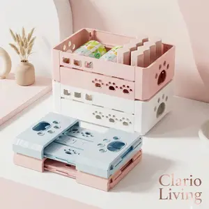 Clario "Rainbow Palette" Aesthetic Trio Folding Crate — Modular Desktop Storage for Stationery and Desk Reset. This Collapsible Pastel Organizer is Perfect for Skincare, Washi Tape and Office Supplies. Pinterest Style Space Saving Solution