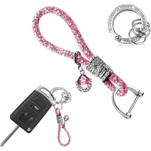Bling Crystal Car KeyChains for Women & Girls, Car Key Chain Glitter Key Ring, Universal Bling Key Chain Accessories (Pink)