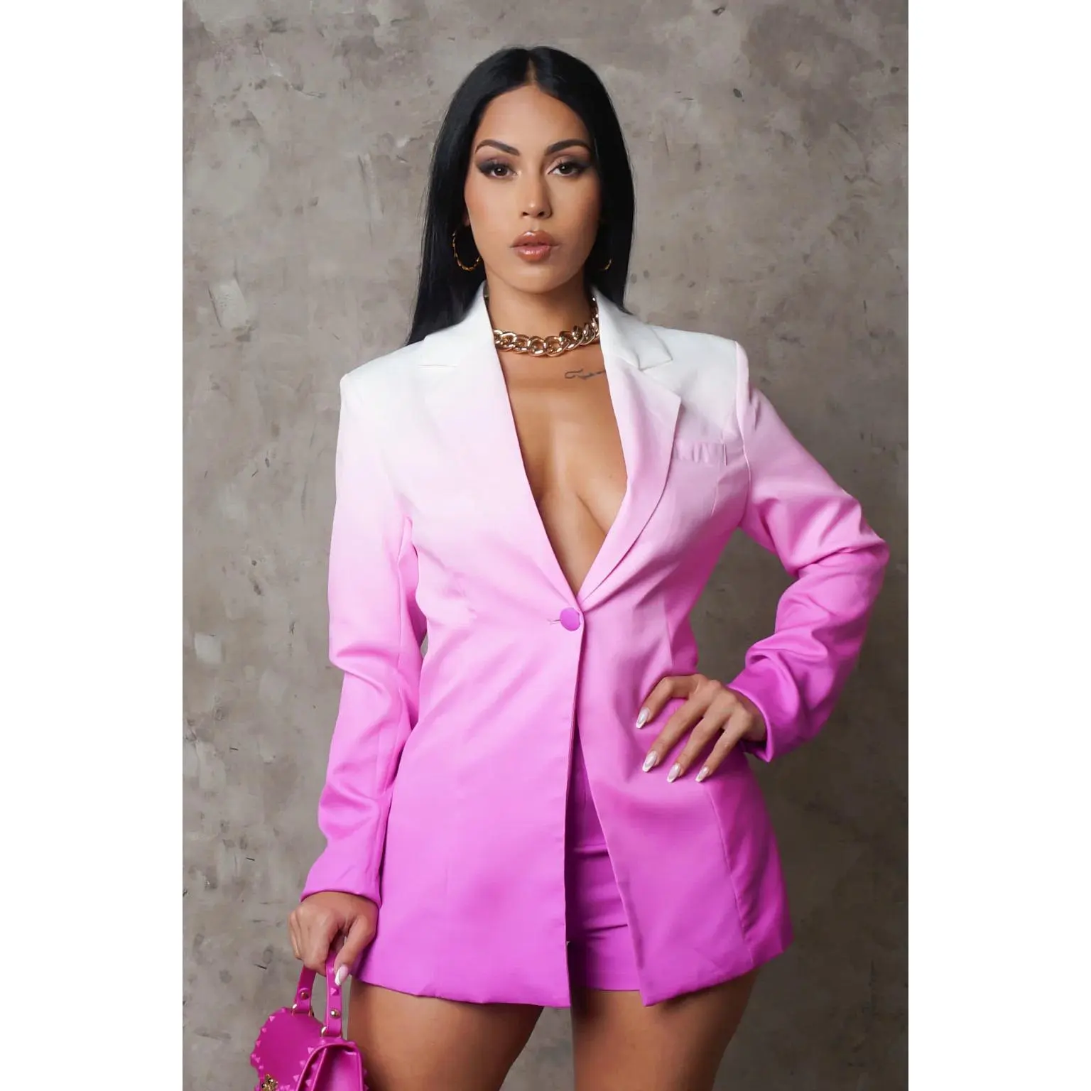 Pink Ombre Suit 2-Piece Set - Long Sleeve Casual Outfit in Gradient Colors