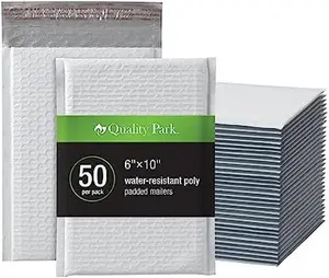 Bubble Mailers, 6 x 9 Inch, White Poly Mailers, Padded Envelopes, Shipping Envelopes, Water Resistant, Self Seal, 50 Per Box