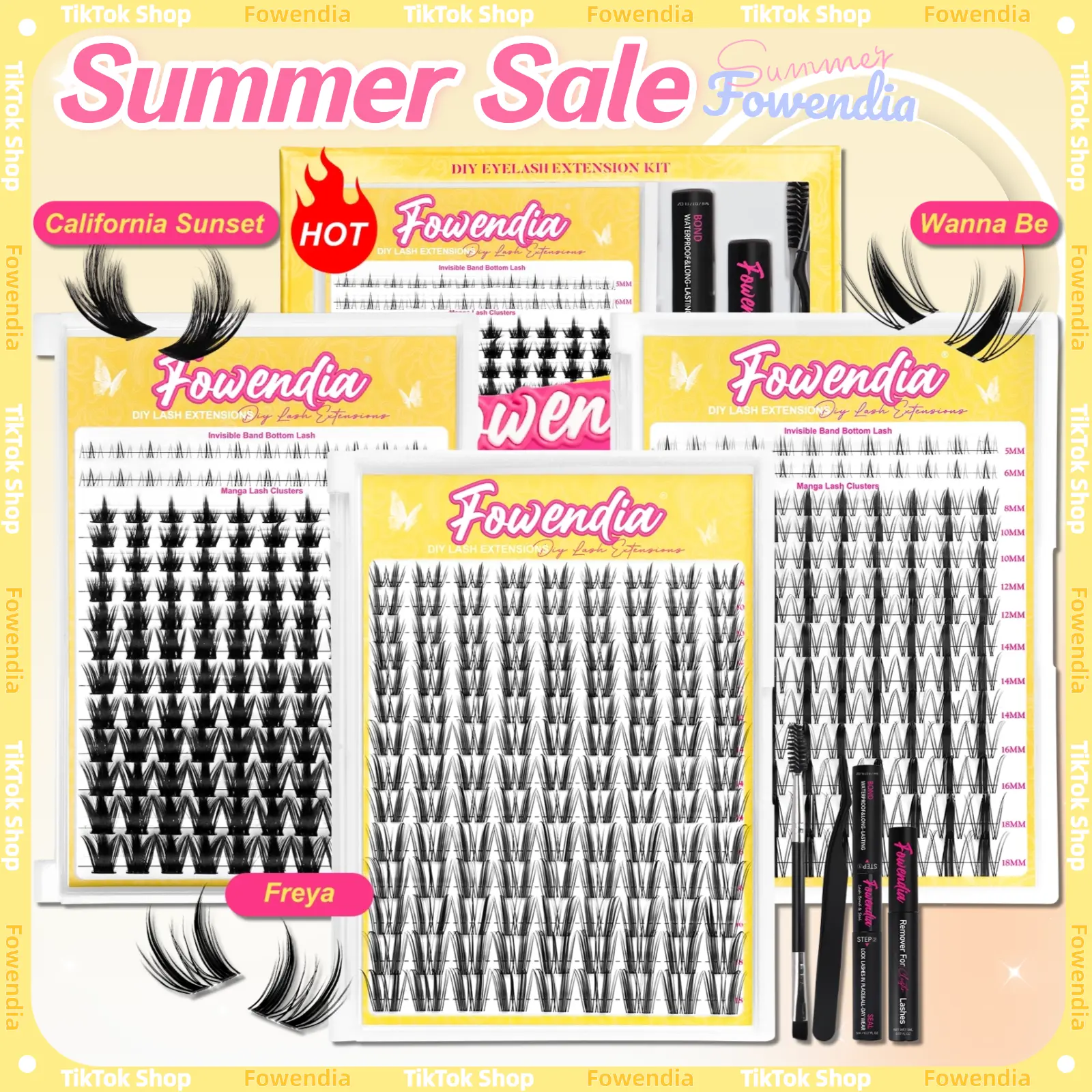 Fowendia Manga Lashes Cluster Lashes C D Curl DIY Extension Kit and California Sunset Wanna Be Freya Lash Clusters Fall Deals For You Campaign 8-18mm with Bond, Seal and Remover - Ultra-Thin Transparent Bands, Lash Magic Anime dealsforyoudays