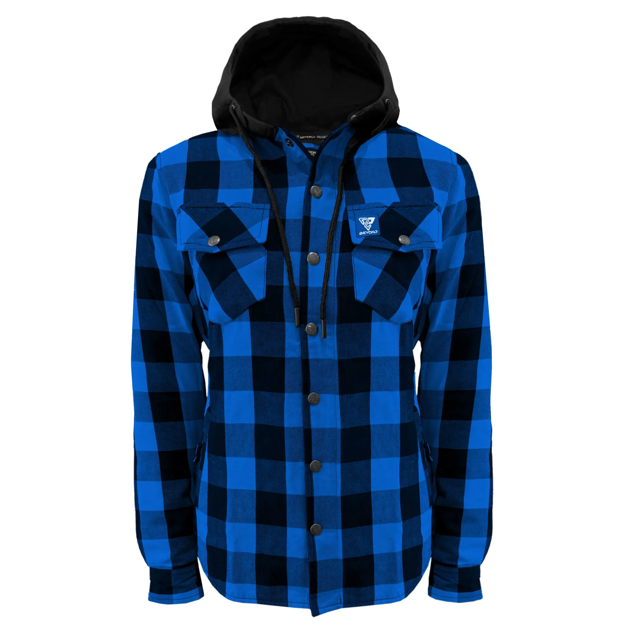 Protective Flannel Hoodie for Women - Blue and Black Checkered