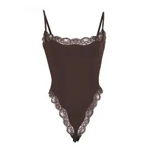 Women's Sexy Solid Color Spaghetti Strap Lace Trim Shaping Bodysuit Body Sculpting Garment