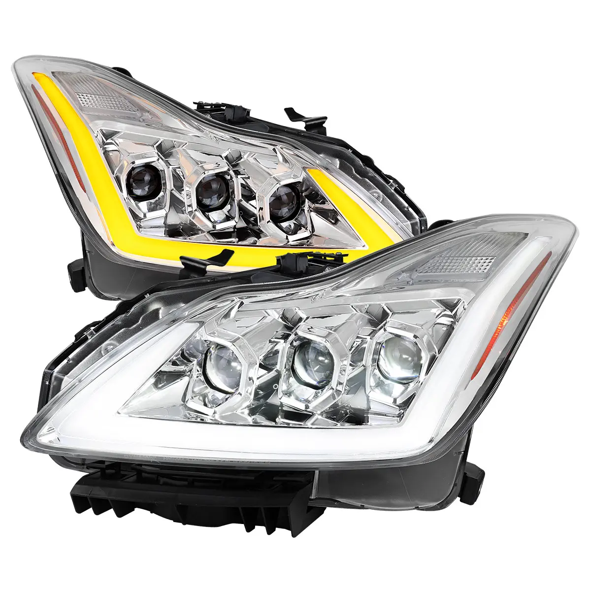 2008-2013 G37 / 2014-2015 Q60 Coupe / Convertible Sequential Switchback LED Turn Signal Full LED Triple Projector Headlights (Chrome Housing / Clear Lens)