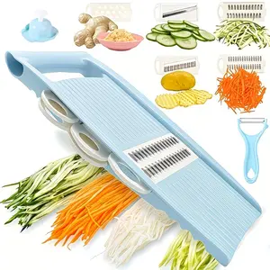 A Set of 7 Stainless Steel Multifunctional Vegetable Slicers And Graters, Featuring Interchangeable Blades, Manual Kitchen Tools Suitable for Slicing And Shredding Potatoes, Carrots, Cucumbers, And Cabbage