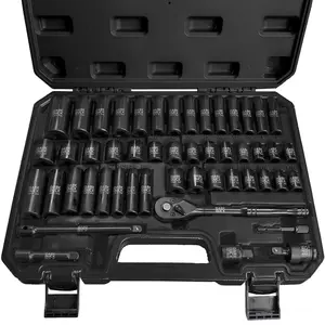 DARK DUCK 50-Piece 3/8" Drive Master Impact Socket Set, Standard & Deep Sockets (Metric 8-22mm, SAE 5/16"-3/4"), CR-V Steel 6-Point Design with 72-Tooth Reversible Ratchet, Extensions & Storage Case