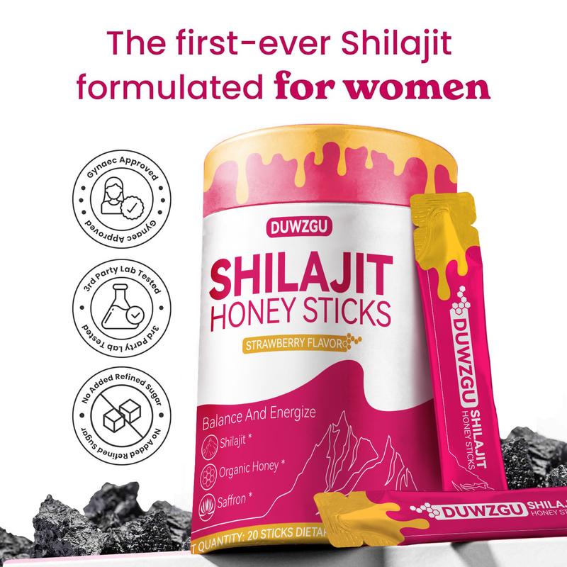 Shilajit Honey Sticks for Hormonal Balance  & Shatavari Strawberry Flavor Essential Aminos Vitamin Supplements & Energy with Organic Honey Saffron