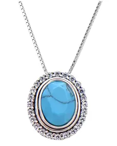 Kelly Herd Women's Turquoise Oval Pendant Silver Necklace - Ebp154