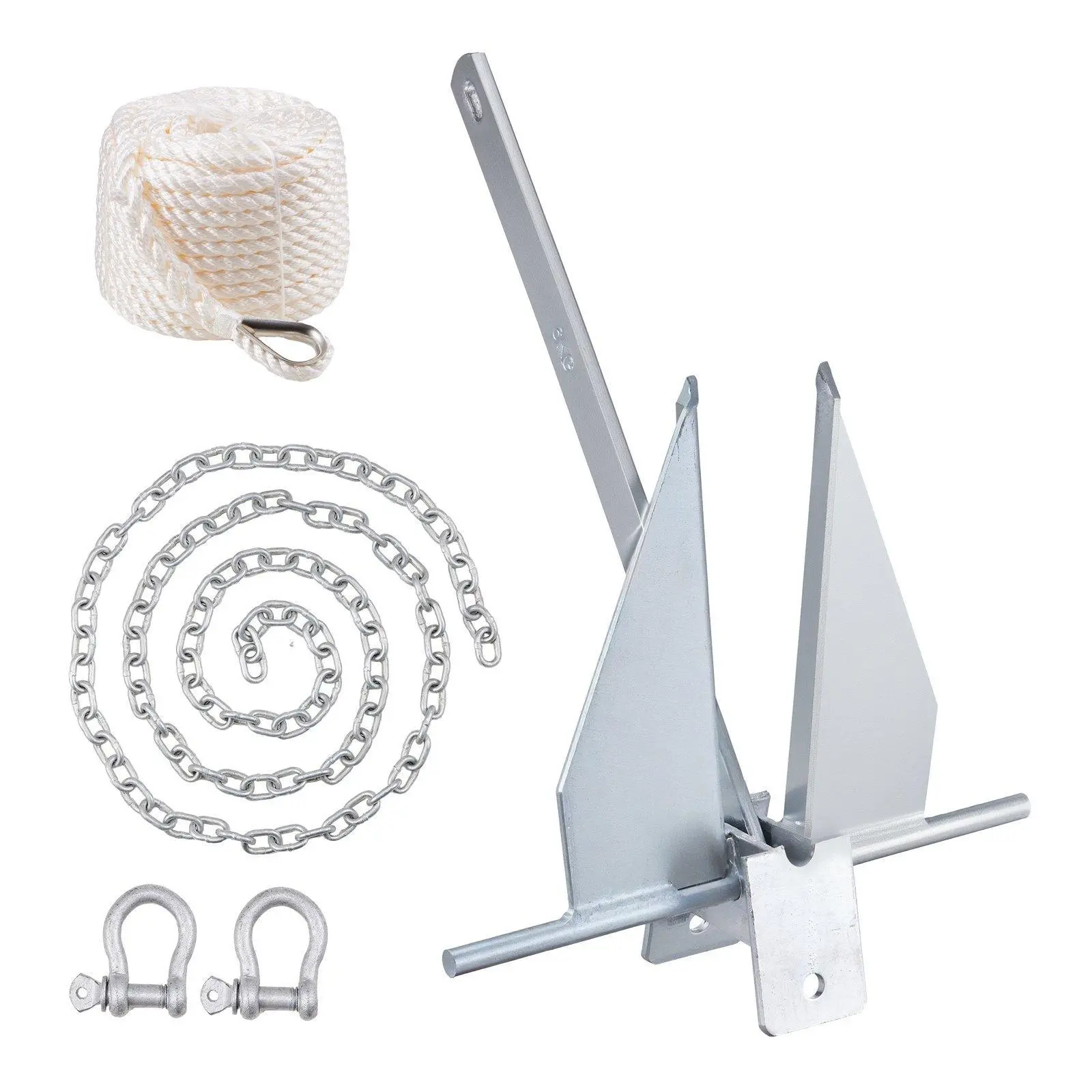 【Backtoschool】VEVOR Fluke Style Anchor Kit,  8.5 LBS Hot-Dipped Galvanized Steel Fluke Anchor with 7.9' Chain, 75' Rope and Two 0.4" Shackles, Marine Boat Anchor for Small Vessels Under 18', Seas, Rivers and Shores