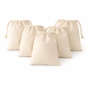 Cotton Drawstring Gift Bags, 5 Pack Reusable Pouches for Jewelry, Soap, Candles, Party Favors and Small Accessories