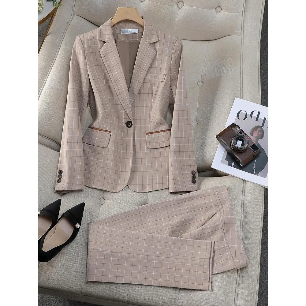 9566 khaki plaid+pants polyester fiber 7