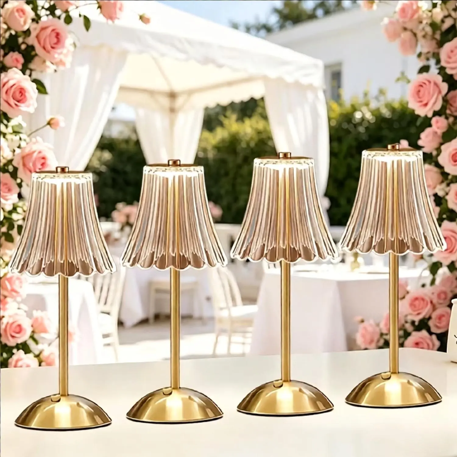 Touch Controls Cordless Rechargeable Desktop Lamp (Bases & Shades) - 3600mAh Battery Operated Small Crystal Vintage Gold Decorative Metal Lamp (Bases & Shades), 3-Color Dimmable, Lights for Bedroom, Ambient Lighting, Home Gift