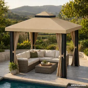 10x10 Ft Double-Tiered Polyester Outdoor Patio Gazebo Replacement Canopy - Lightweight Canopy, UV Protection, Outdoor Shade, Replace-Only Roof Top Cover (Frame Not Included), Outdoor Shade Canopy