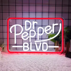 Dr. Pepper Blvd Neon Signs for Wall Decor, Neon Pepper Light Sign, Pepper Soda Decor Neon Signs for Business Man Cave, Bar, Shop, Bedroom, Pepper Gifts for Christmas, Birthday, Decorative Neon Light, Home Decor Lighting