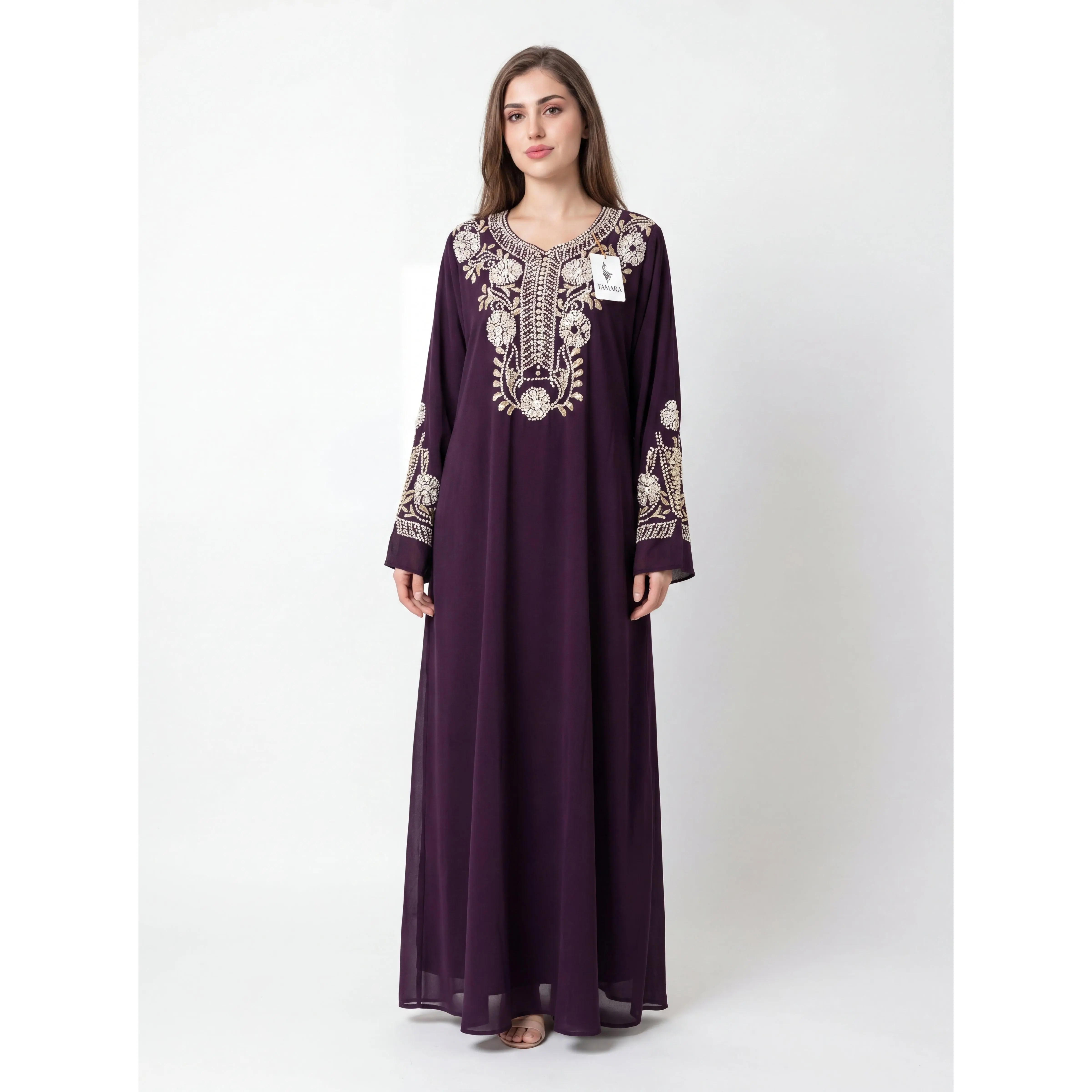 Fadia Jalabiya - Embroidered Women's Thobe - Ceremonial, Traditional, Arabic Eid Dress - Perfect for Ramadan, Gifts for Her, Eid