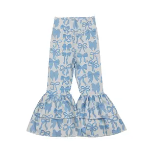 Atletic Girls Bow Printed Yoga Bell-bottoms Toddler Pants Soft Breathable Fabric Comfortable Fit for Active Toddlers