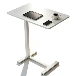 Adjustable Rolling Side Table with Wheels, Mobile Laptop Desk with Tilting Tray Top for Living Room & Bedroom, Overbed Table for Comfortable Use