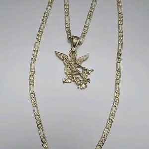 Saint Michael's small necklace figaro style gold-plated 18"inches smallest Religious Jewelry