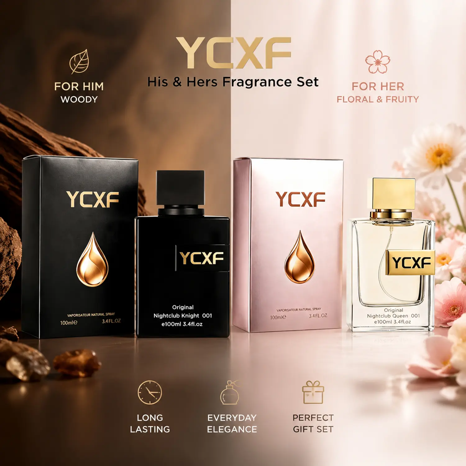 His & Hers Pheromone Fragrance Set - Long-Lasting Floral Fruity Woody Scents, Attraction-Infused, Ideal for Valentine's Day, Christmas Gifts, Long Lasting Fragrance