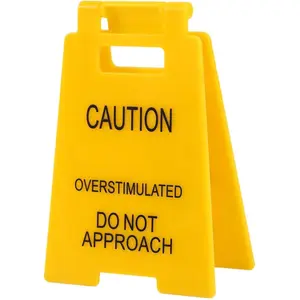 2 Pcs Caution Overstimulated Desk Signs, Mini Fun Humor Desk Warning Sign Positive Office Decoration Funny Team Office Gifts for Colleagues Employees Bosses