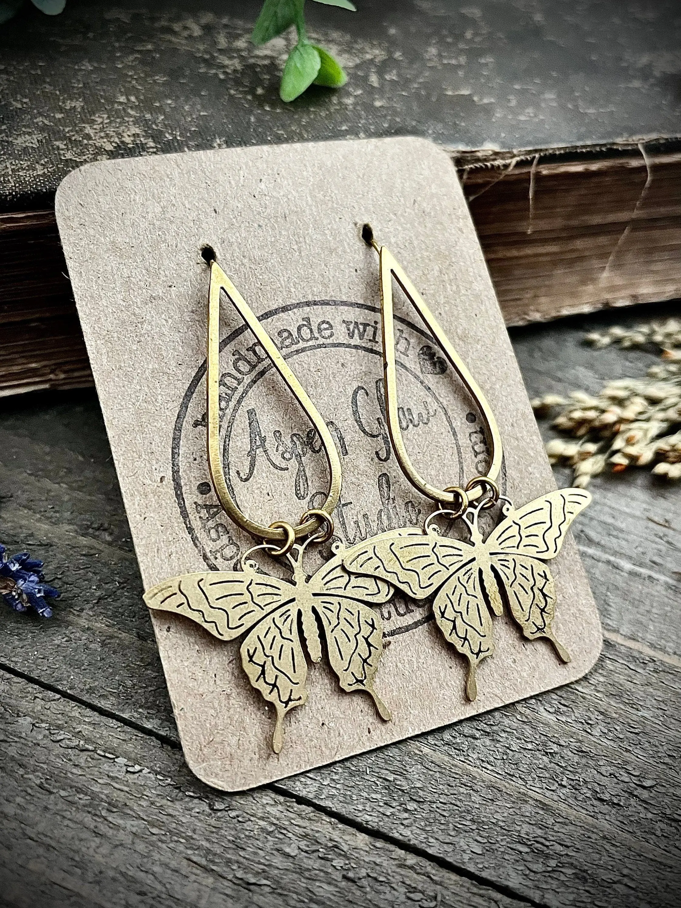 Gold Butterfly Teardrop Threader Earrings