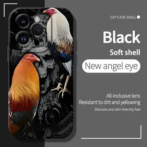 Cool Humorous Skull Two Roosters Pattern Design Phone Case , Soft Silicone, Fully Protected and Shockproof Cover For iPhone 17 16 15 Pro Max 14 13 12 11 X Plus Air,Samsung S25 S24 S23 S22,Ultra Plus FE.It makes a great gift for friends or family.
