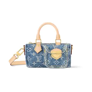 Louis Vuitton Nano Speedy Detachable Strap Zipper Closure Denim Handbag Shoulder Crossbody Bag Mini Women's Blue
