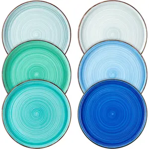 Bonita 8.5 inch Salad Plates, Ceramic Small Dinner Plates Set, Dessert Plates Set of 6, Microwave,Oven and Dishwasher Safe, Blue