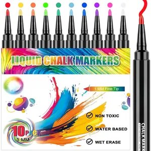 Liquid Chalk Markers for  Calendar Planning Board - Fine Tip Wet Erase Markers for Dry Erase Board, Whiteboard, Glass, Mirror - 1mm Fine Point, Easy to Erase, Quick Drying (10 Color)