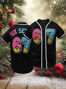 New Fashion Men Women Six Seven Ice Cream Stitched Baseball Shirt,Embroidered Baseball Jersey V-Neck Short Sleeve Shirt, Breathable Loose Fit Casual Top for Training & Competition,Parties,Games
