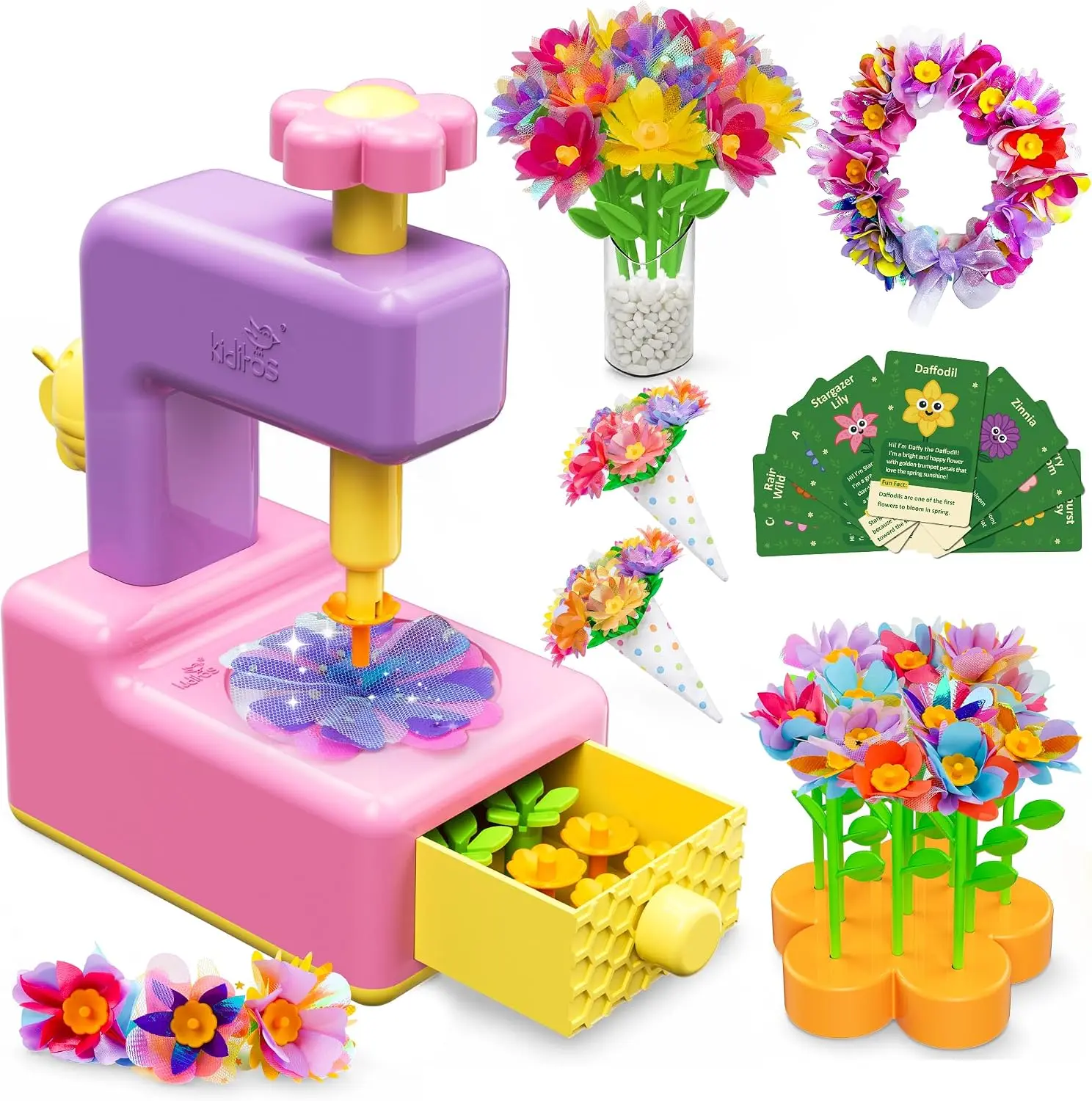 Kiditos Fabric Flower Bouquets Toys, DIY Flower Making Craft Kit for Kids, Create Your Flower Bouquet, Arts & Crafts Activity & Birthday Gift for Girls Ages 3+