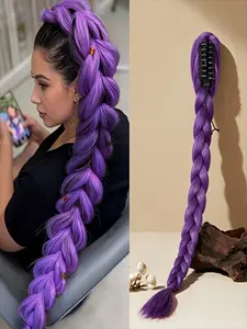Anime character purple long hair fishbone braid hair clip ponytail artificial wig | High temperature resistant fiber, suitable for women, character performances, holiday hair accessories, daily wear. Enhance the atmosphere and make it easy to manage