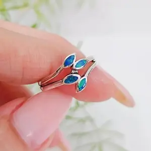 Sterling Silver Blue Opal Leaf Ring