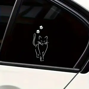 1PC "Strolling Cat Healing Sticker Minimalist Line Design Suitable for Car Windows, Bodies, Luggage Surfaces Infuses Gentle Vibe Lights Up Vehicle Details Fits Various Car Models Healing Decoration Goodie"