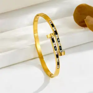 Gorgeous Double-head Hammer Design Stainless Steel Bangle Fashionable Jewelry for Women & Men Trendy All-match Exquisite Gift Bangle Bracelet for Women