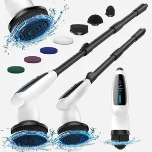 Electric Spin Scrubber, Full-Body IPX7 Waterproof Bathroom Scrubber with Power LCD Display, Adjustable Handle, 2-Speed Shower Scrubber with 7 Replaceable Brush Heads for Bathroom, Kitchen Cleaning