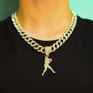 Stunning Baseball Star Necklace for Men - 14K Gold Plated Cuban Chain with Sparkling Zirconia, Sports Theme Graduation Gift