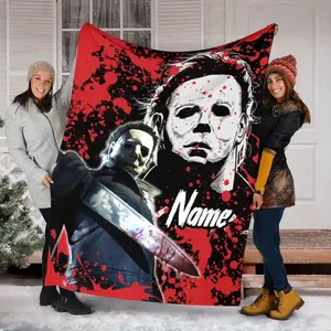 Halloween Decor -Horror Michael Myers Blankets, Personalized Name Michael Myers blankets, Horror movie blankets, trick-or-treat blankets, lightweight flannel travel, camping, living room, office, sofa, chair and bed shawls