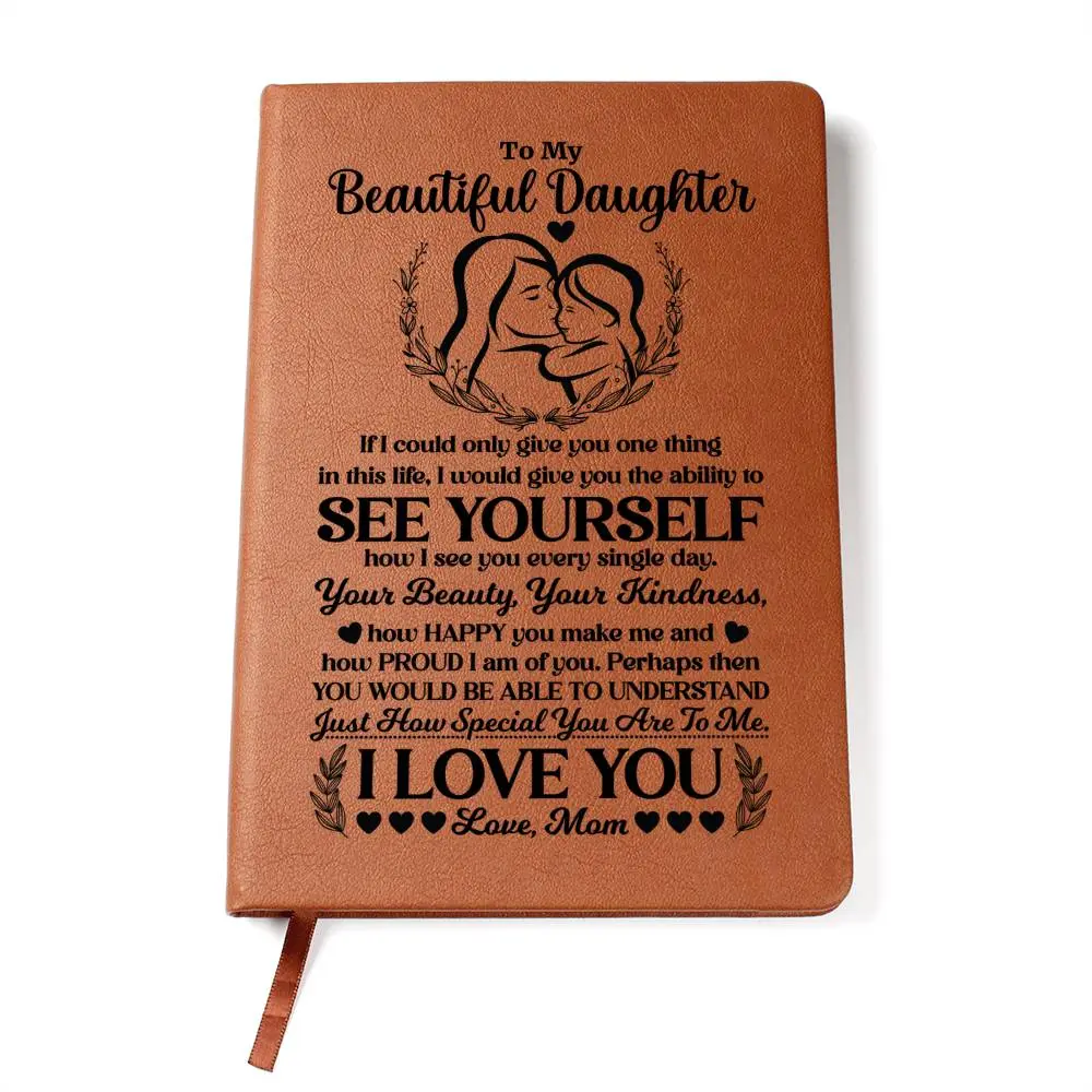 Custom Faux Leather Custom Artwork Notebook - Daughter Sentimental Gift, 200 Lined Illustrated Pages (100 Sheets), Hand-Sized Mini Journal, Office Stationery Supply, Journaling Supplies, Design Notebook, Custom Artwork Notebooks