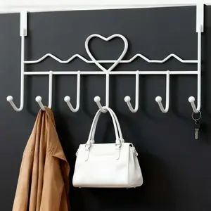 Space-Saving Easy Install Door Mount Metal Storage Rack, Towel Organizer Holder, Heart Design, Ideal for Bathroom Organization