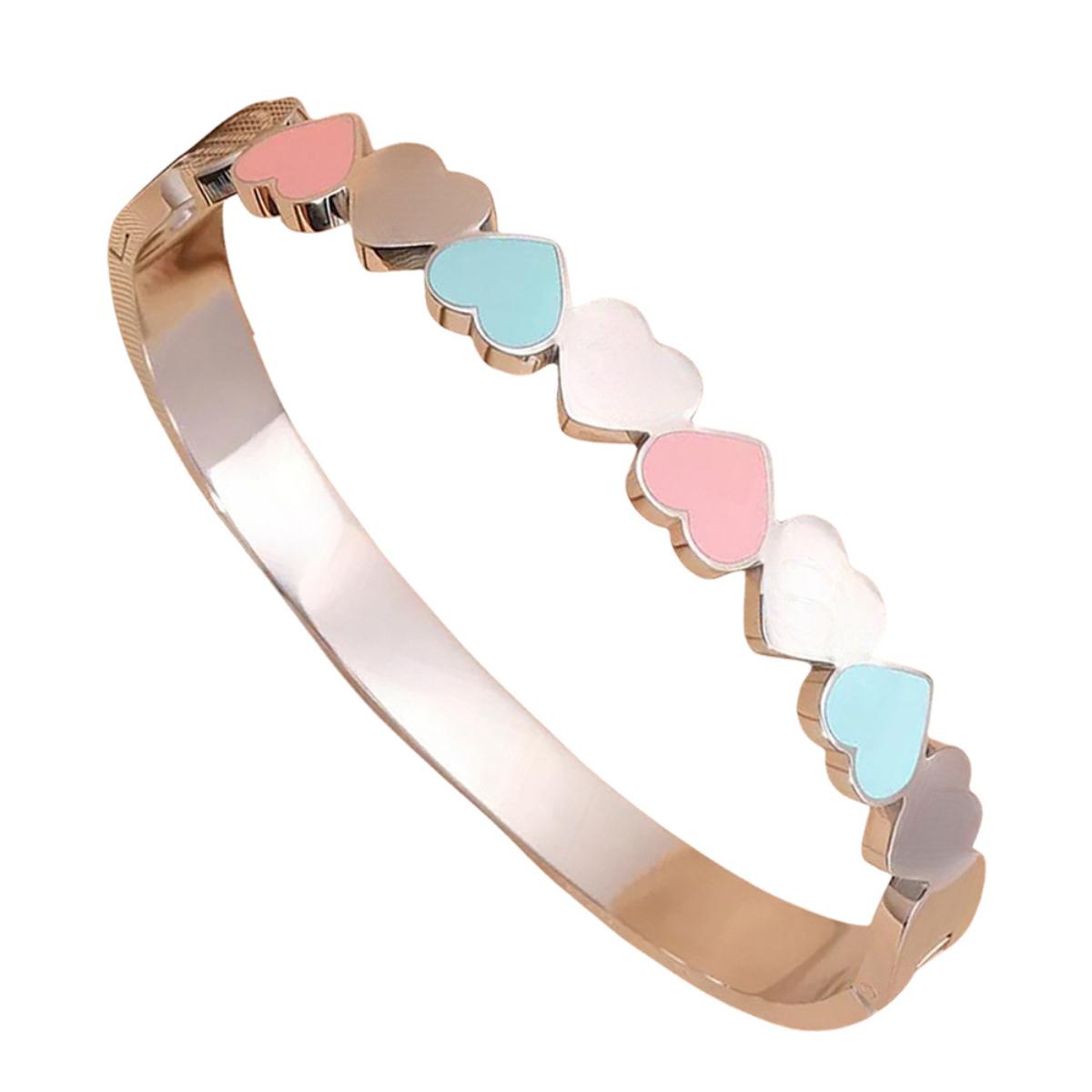 Minimalist Heart Enamel Bangle Bracelet for Women, Elegant Love Heart Link Bangle, Adjustable Statement Layering Bracelet, Trendy Aesthetic Daily Wear Jewelry, Timeless Gift for Her