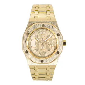 Men's 40mm Octagon Skeleton Dial Watch – Quartz Movement Metal Band