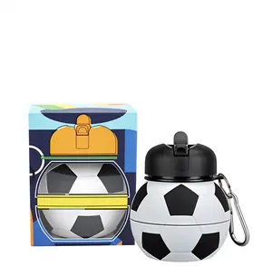 Collapsible Silicone Soccer Ball Water Bottle, 18 oz BPA-Free with Clip, Leak-Proof Spout, Portable Sports Drink Bottle
