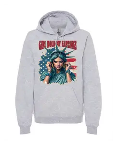 Girl Hold My Earrings Statue of Liberty Hoodie – Feminist Empowerment – Softstyle Midweight Hoodie