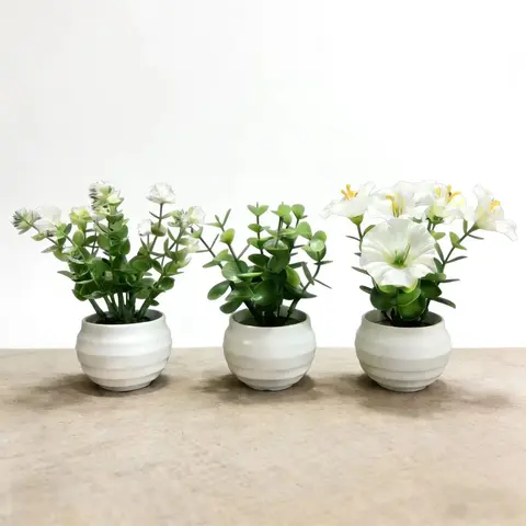 3 Counts Mini Artificial Plants, Potted Plant Set, Indoor Office Desktop Window Sill Decor, Nordic Style Fake Mini Potted Plants, Plastic Flowers