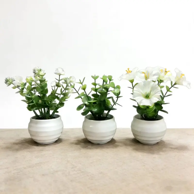 3 Counts Mini Artificial Plants, Potted Plant Set, Indoor Office Desktop Window Sill Decor, Nordic Style Fake Mini Potted Plants, Plastic Flowers
