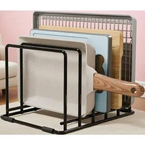 5-Slot Steel Organizer for Kitchen Storage - Space-Saving Pan Holder for Thin Pans, Baking Trays - Durable Rack for Cutting Boards and Cookware - Wall Mountable Shelf for Cabinet or Countertop 1 Pack-Black bee charm mini basket sticky hook waterproof cosm