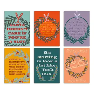 24 Family Survival Christmas Cards Pack in 6 Emotional Supportive Colorful Designs + Envelopes