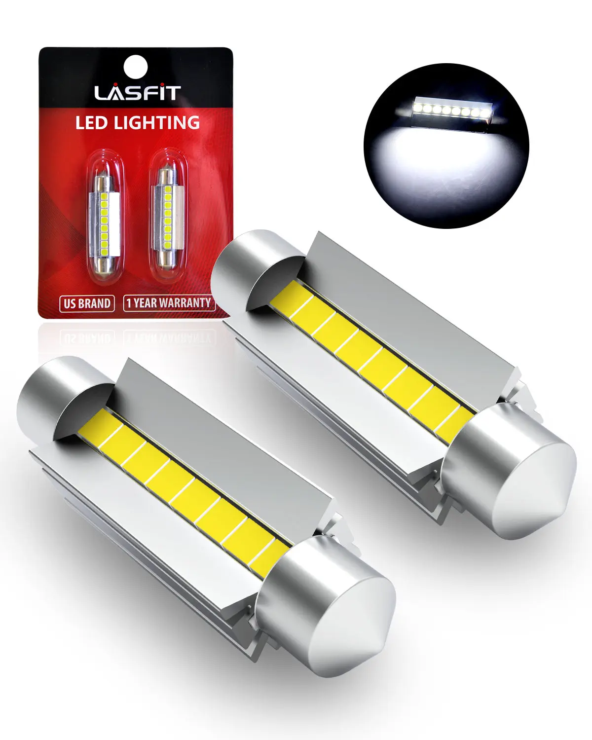 Lasfit 44MM Aluminum Ultra High Power LED Bulbs 2-Pack - 0.47" Width Plug Play Replacement for Dome, License Plate, Tailgate Lights (Fits 561-562-569-579), Led Tailgate Lights, Light Bulbs